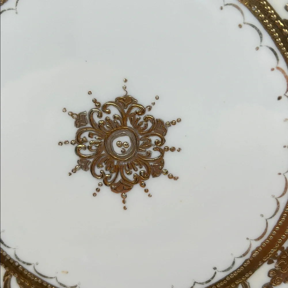 Nippon‎ Porcelain Dessert Plate Burgundy Floral Beaded Gold Gilt Moriage Vintage